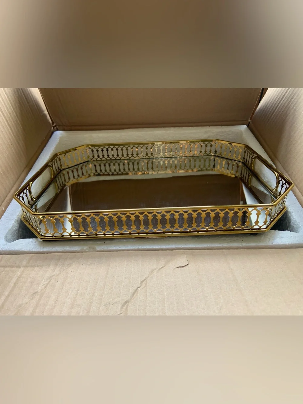 Gold Decorative Mirrored Vanity Tray - Elegant Home Bath Accent